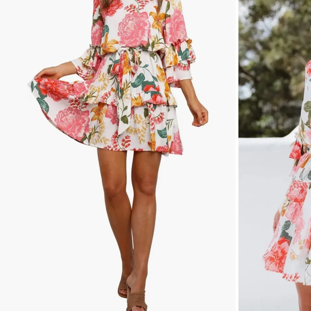 Petal & Pup Pink and White Floral Long Sleeve Dress - Picture 1 of 3